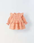 Infant Peach Cotton Round Neck Dress for Girls