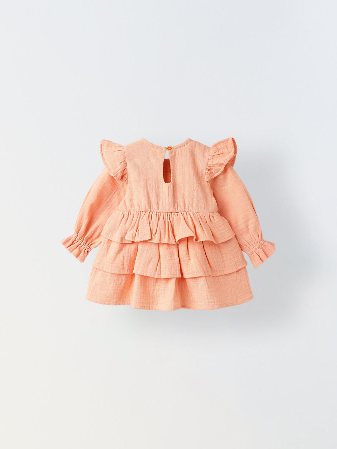 Infant Peach Cotton Round Neck Dress for Girls