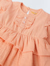 Infant Peach Cotton Round Neck Dress for Girls