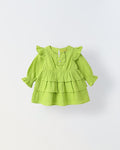 Infant Lime Cotton Round Neck Dress for Girls