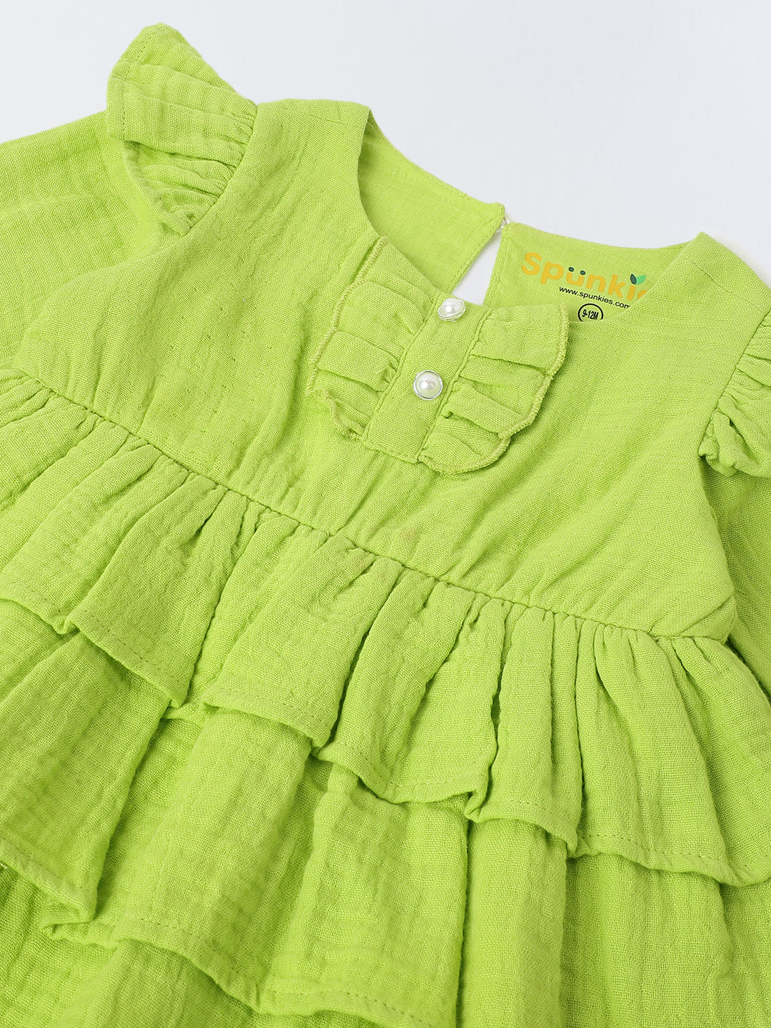 Infant Lime Cotton Round Neck Dress for Girls