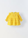 Infant Yellow Cotton Round Neck Dress for Girls