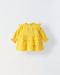 Infant Yellow Cotton Round Neck Dress for Girls