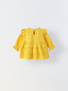 Infant Yellow Cotton Round Neck Dress for Girls