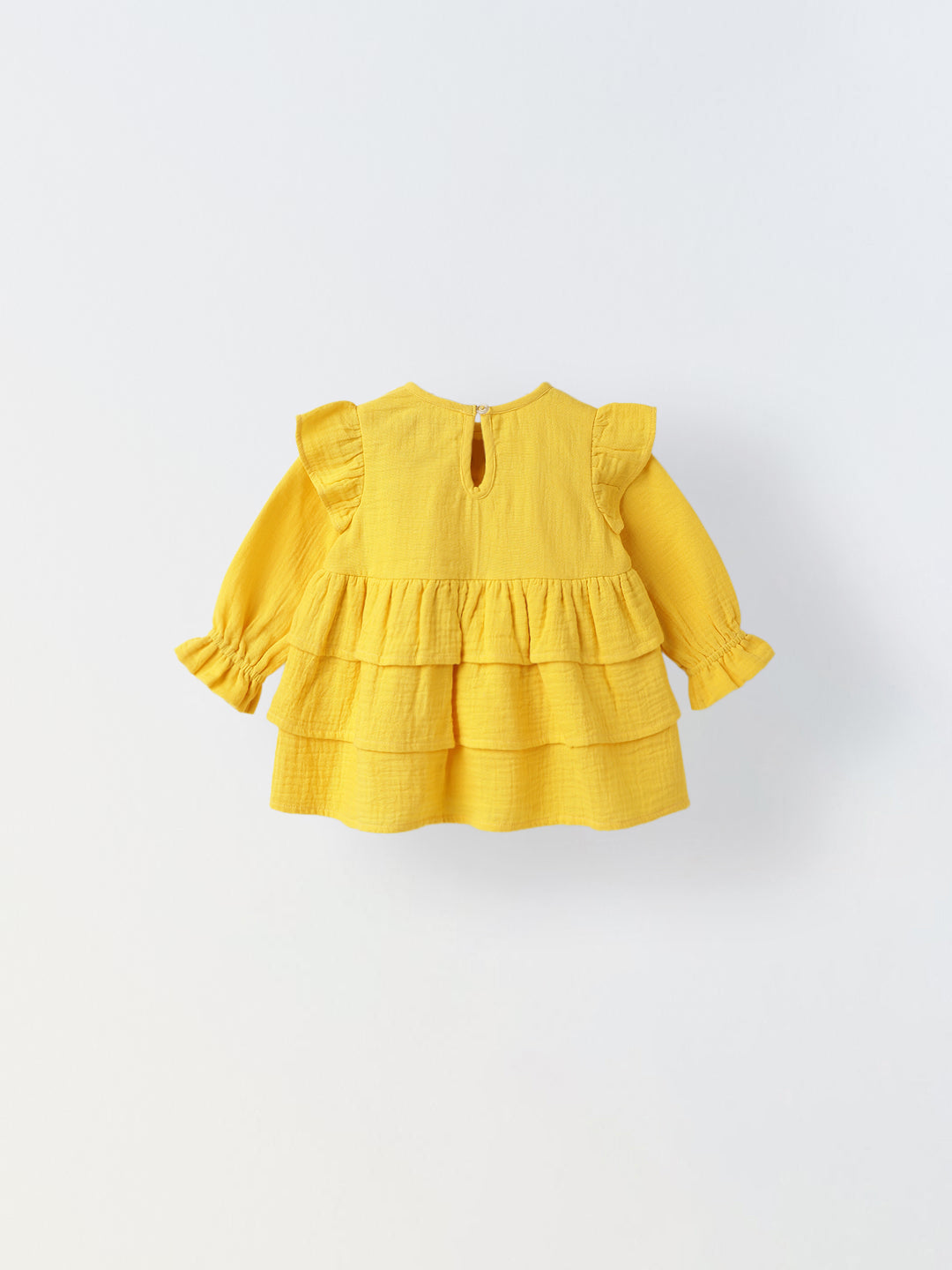 Infant Yellow Cotton Round Neck Dress for Girls