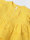 Infant Yellow Cotton Round Neck Dress for Girls