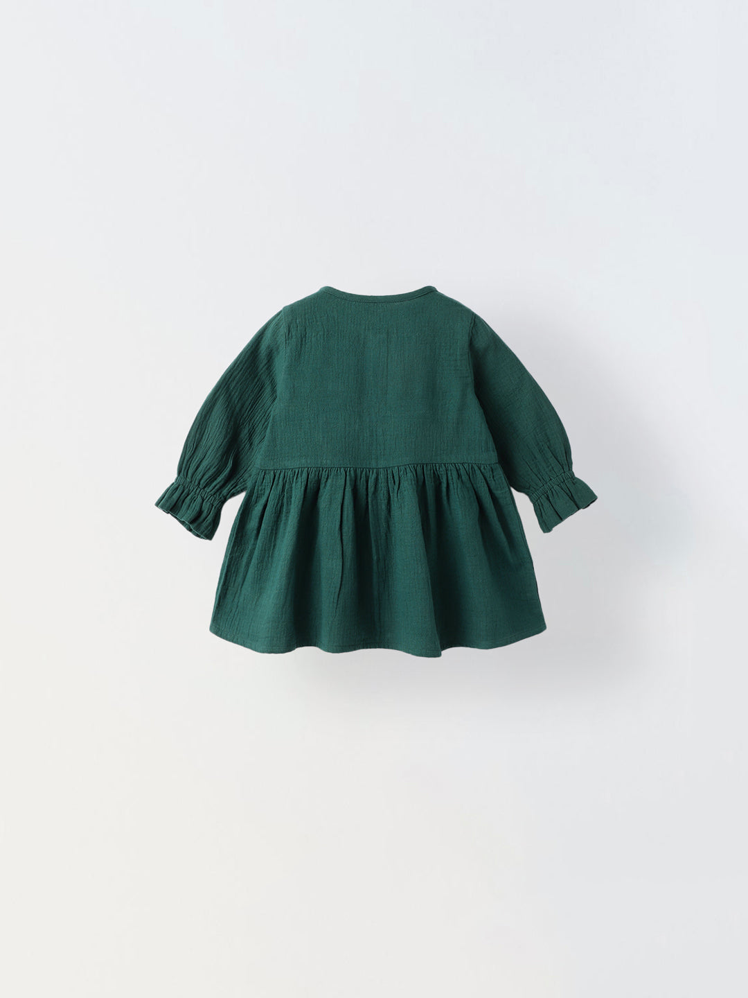 Girls' Teal Bow Accents Long-Sleeve Button-Down Dress