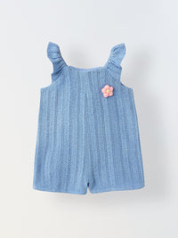 Infant Girls Pink Crochet Cotton Ruffled-Sleeve Romper (Variant)