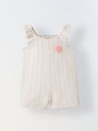 Infant Girls White Crochet Cotton Ruffled-Sleeve Romper