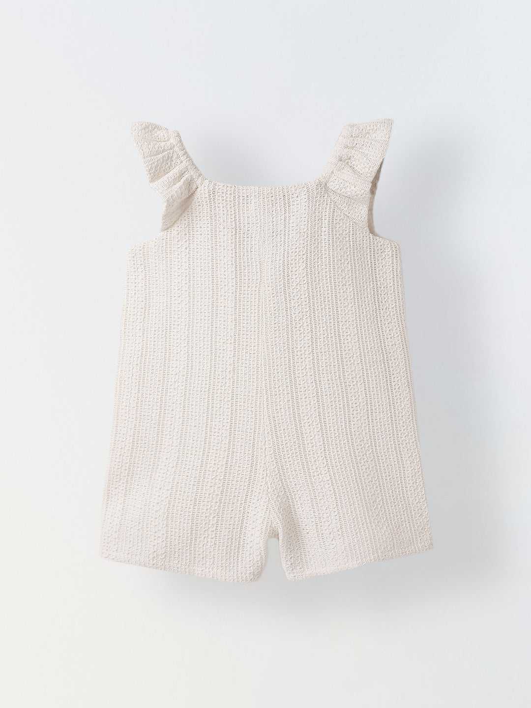 Infant Girls' White Crochet Cotton Ruffled Sleeve Romper