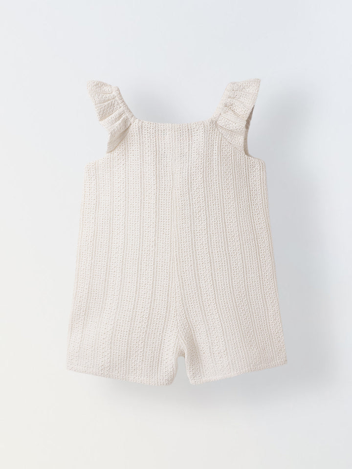Infant Girls' White Crochet Cotton Ruffled Sleeve Romper