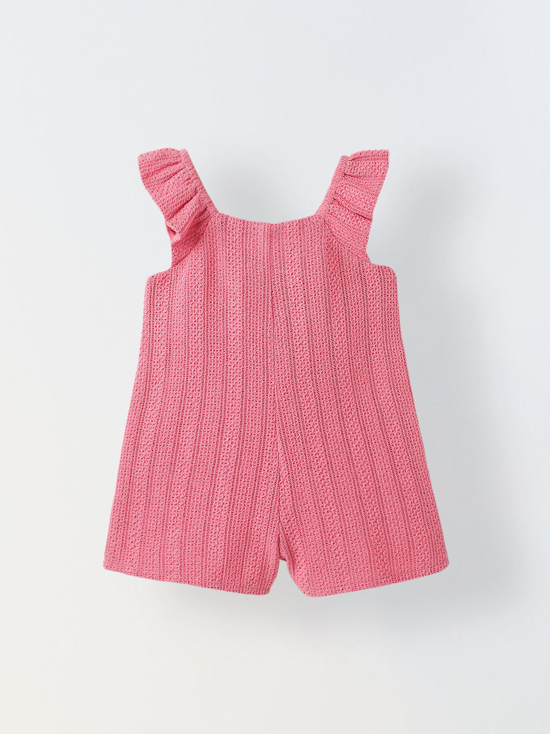 Infant Girls' Pink Crochet Cotton Ruffled Sleeve Romper
