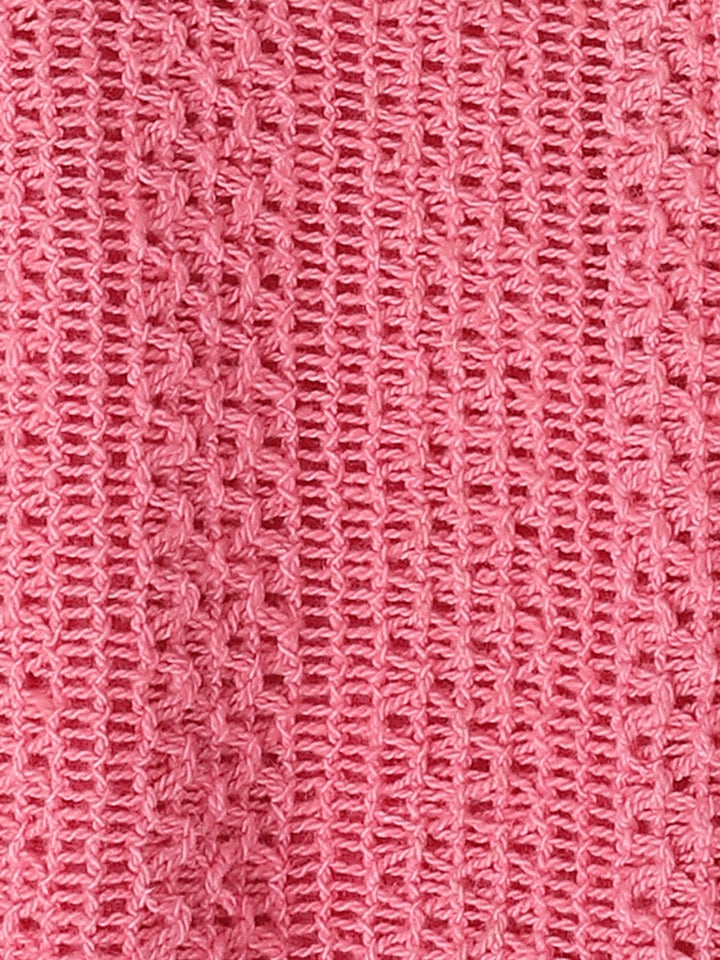 Infant Girls' Pink Crochet Cotton Ruffled Sleeve Romper
