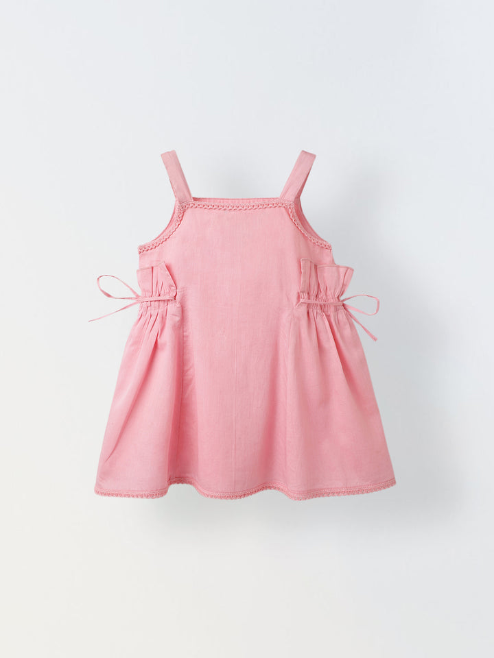 Infant Girls' Pink Sleeveless Bow-Tie Cotton Dress