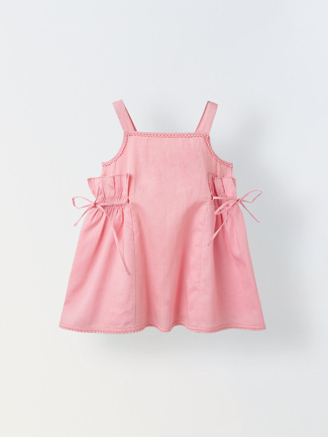 Infant Girls' Pink Sleeveless Bow-Tie Cotton Dress