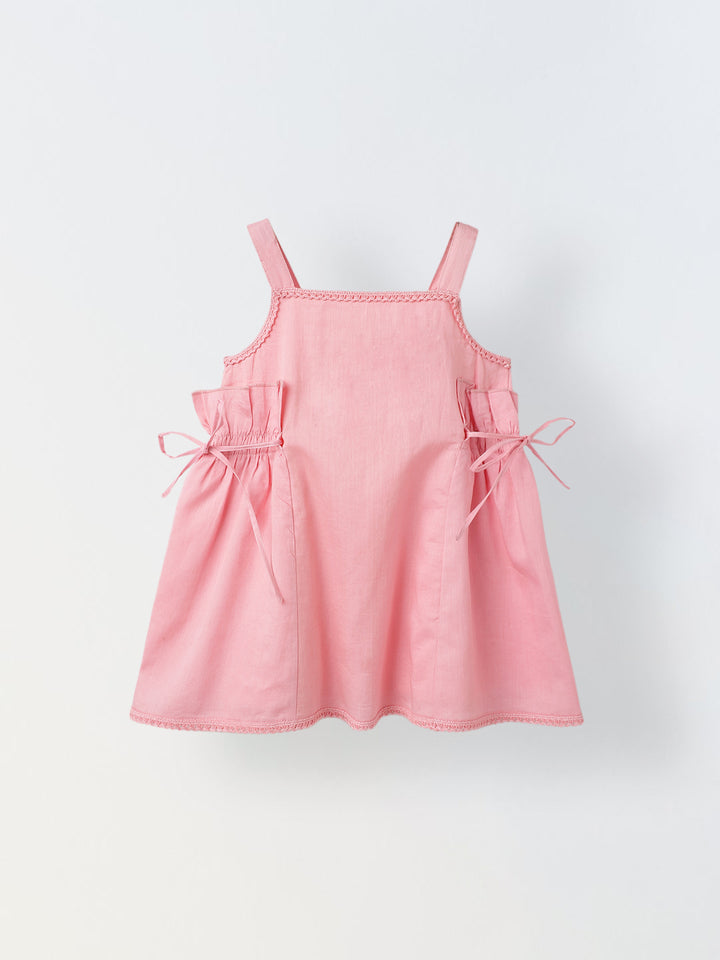 Infant Girls' Pink Sleeveless Bow-Tie Cotton Dress