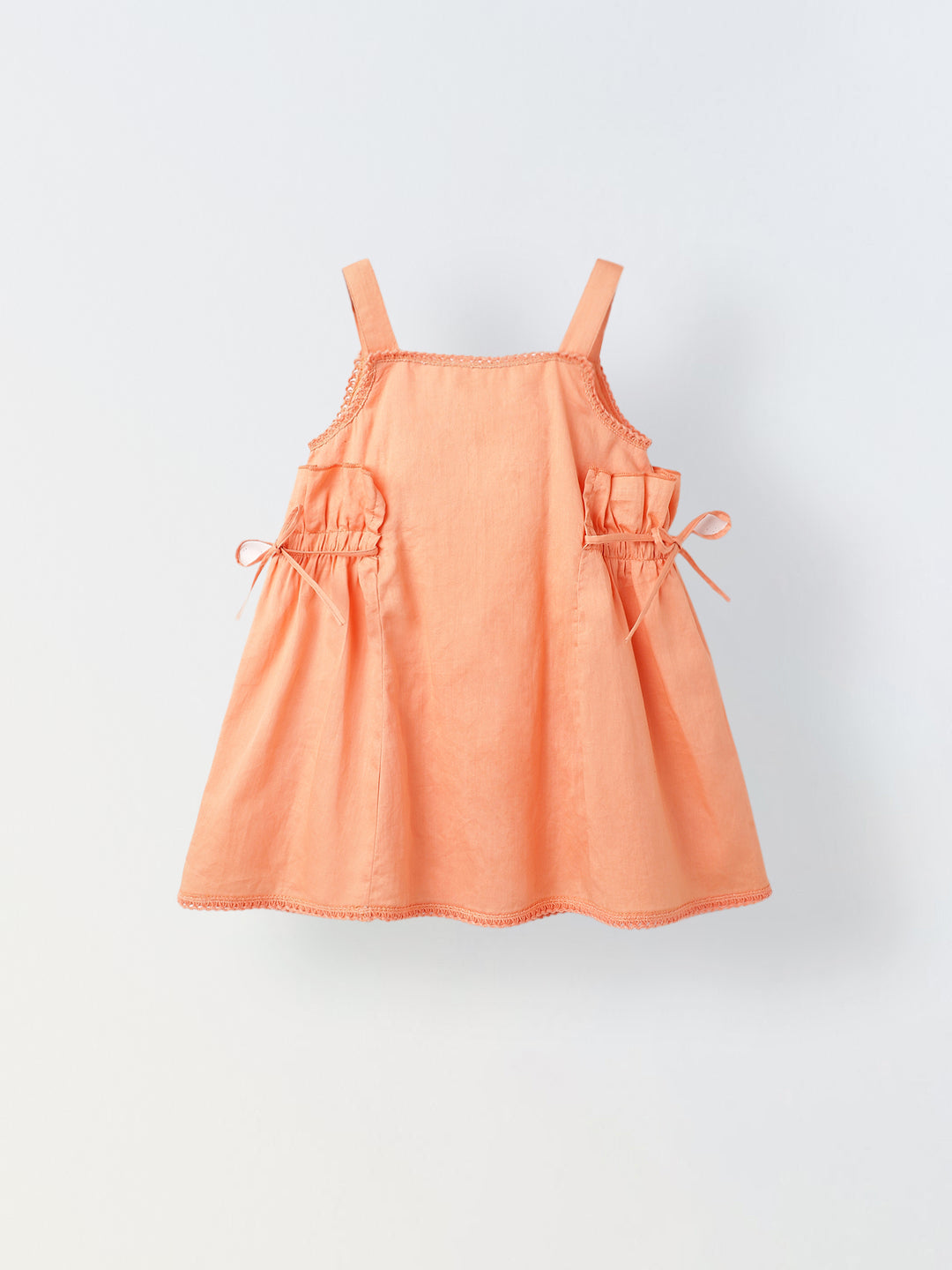 Infant Girls' Peach Sleeveless Bow-Tie Cotton Dress