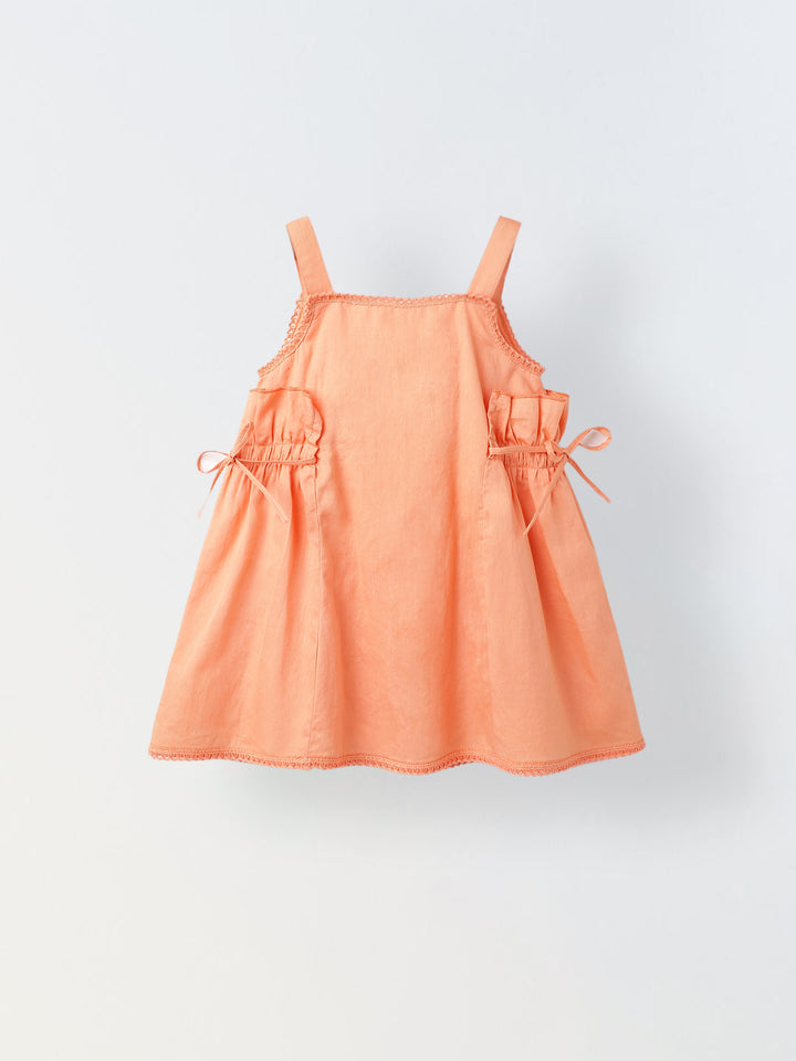Infant Girls' Peach Sleeveless Bow-Tie Cotton Dress