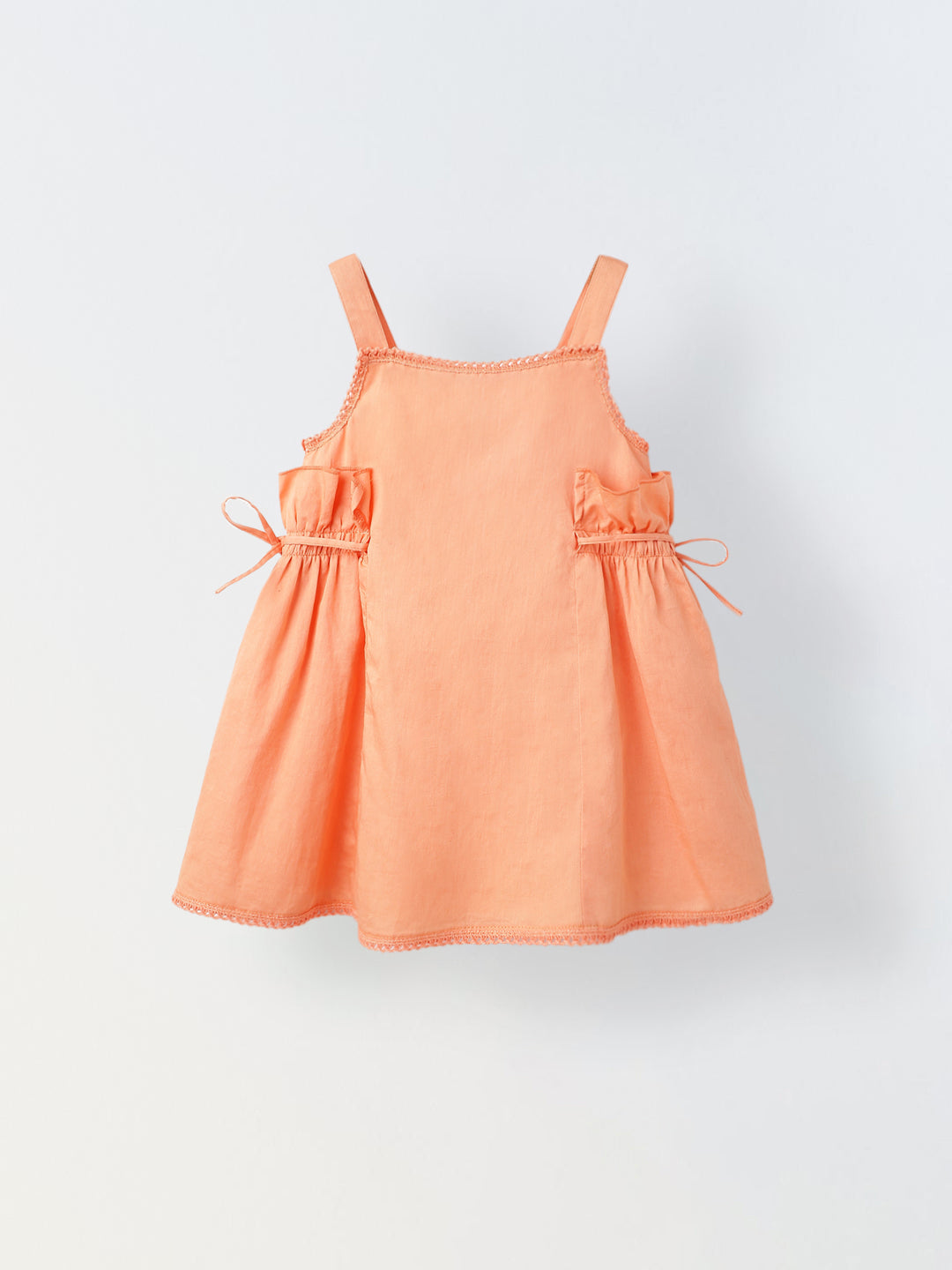 Infant Girls' Peach Sleeveless Bow-Tie Cotton Dress