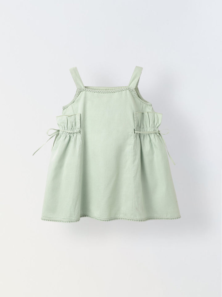 Infant Girls' Green Sleeveless Bow-Tie Cotton Dress