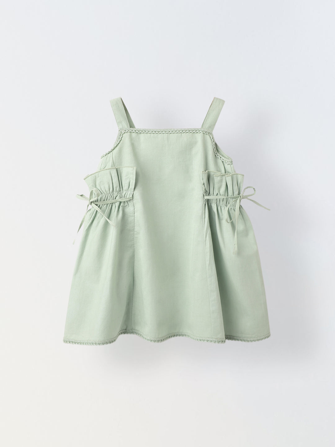 Infant Girls' Green Sleeveless Bow-Tie Cotton Dress