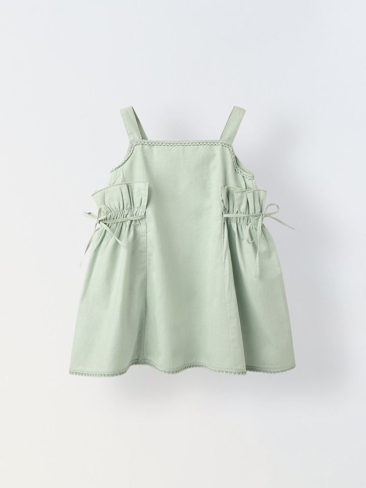 Infant Girls' Green Sleeveless Bow-Tie Cotton Dress