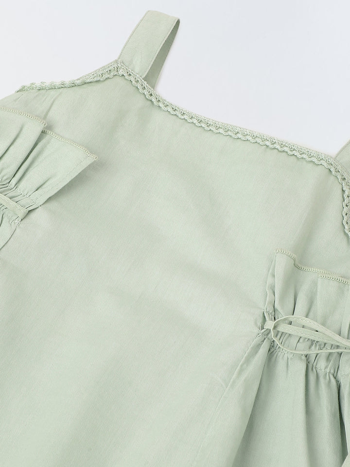 Infant Girls' Green Sleeveless Bow-Tie Cotton Dress