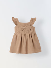 Infant Girls Ruffled Sleeve Bow Front Cotton Dress 1