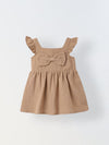Infant Girls' Ruffled Sleeve Bow-Front Cotton Dress with Bloomer