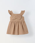 Infant Girls' Ruffled Sleeve Bow-Front Cotton Dress with Bloomer