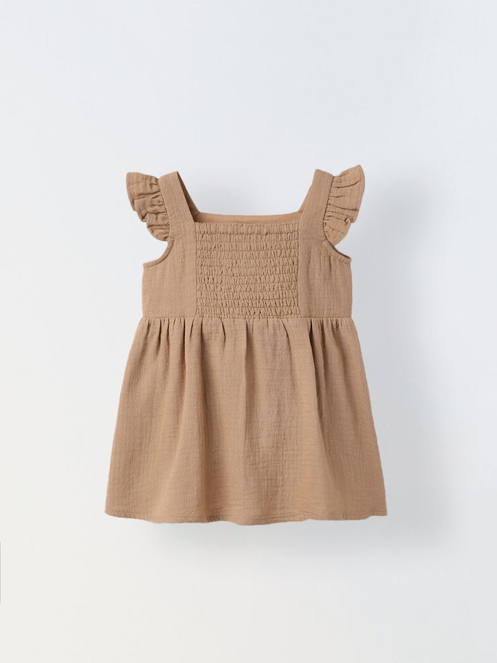 Infant Girls' Ruffled Sleeve Bow-Front Cotton Dress with Bloomer