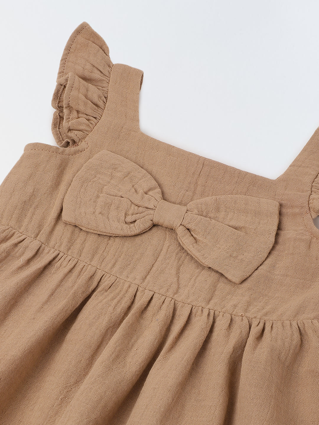 Infant Girls' Ruffled Sleeve Bow-Front Cotton Dress with Bloomer