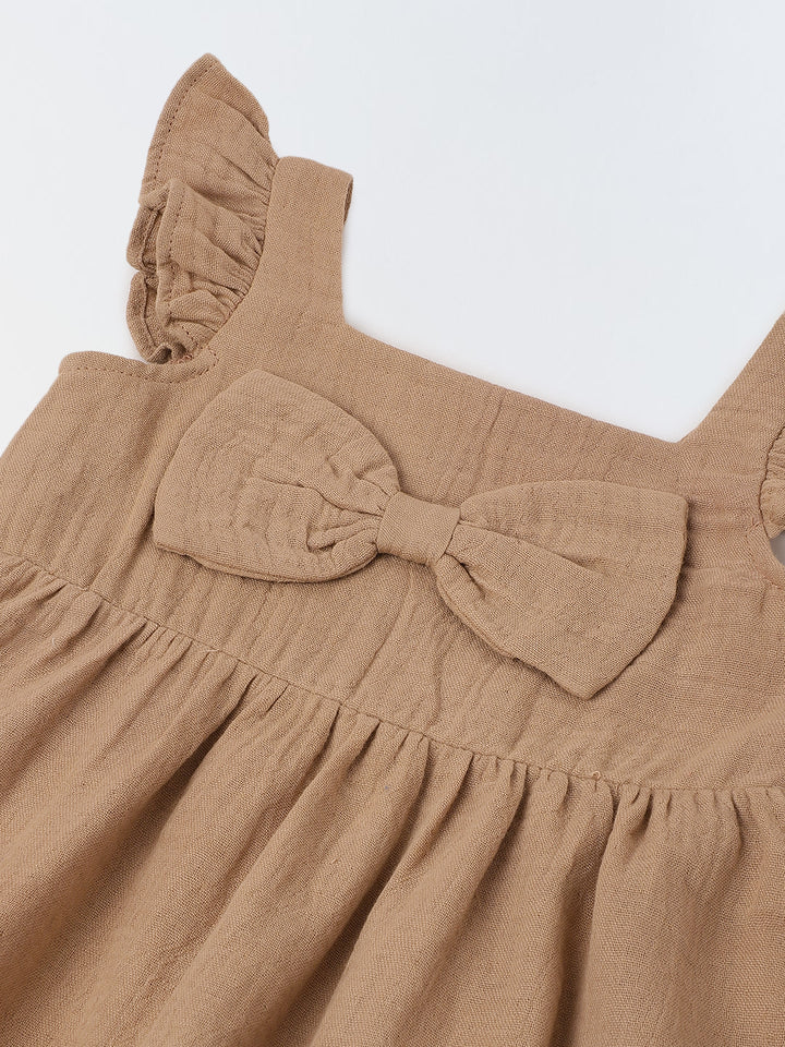 Infant Girls' Ruffled Sleeve Bow-Front Cotton Dress with Bloomer