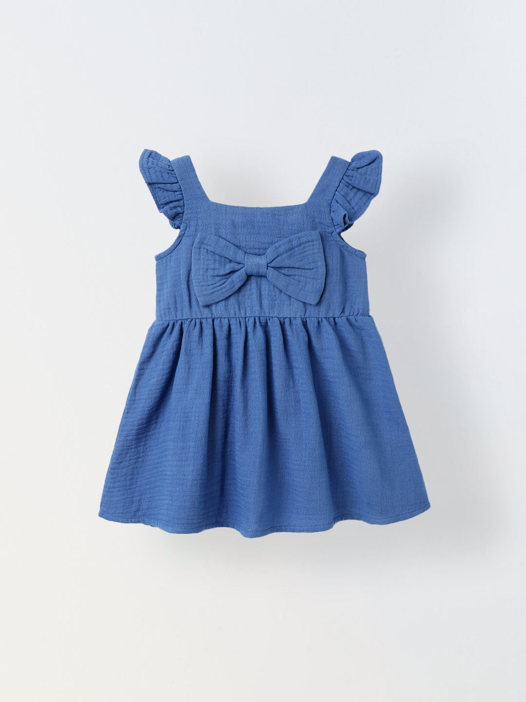 Infant Girls' Ruffled Sleeve Bow-Front Cotton Dress with Bloomer