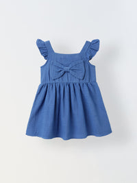Infant Girls Ruffled Sleeve Bow Front Cotton Dress with Bloomer