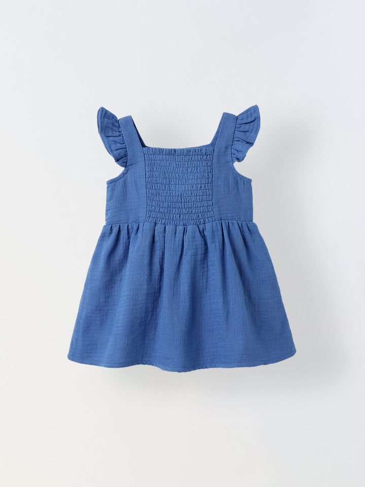 Infant Girls' Ruffled Sleeve Bow-Front Cotton Dress with Bloomer