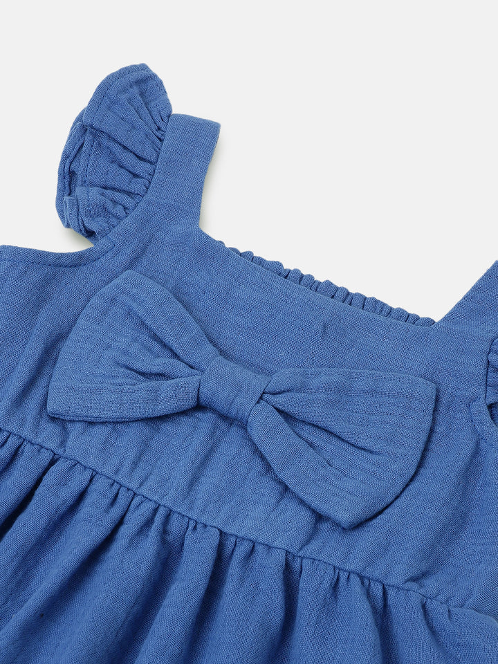 Infant Girls' Ruffled Sleeve Bow-Front Cotton Dress with Bloomer