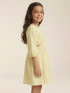 Yellow Cotton Round Neck Solid Dress For Girls