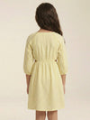Yellow Cotton Round Neck Solid Dress For Girls