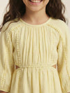 Yellow Cotton Round Neck Solid Dress For Girls
