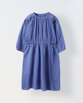 Blue Cotton Round Neck Solid Dress For Girls