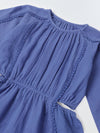 Blue Cotton Round Neck Solid Dress For Girls