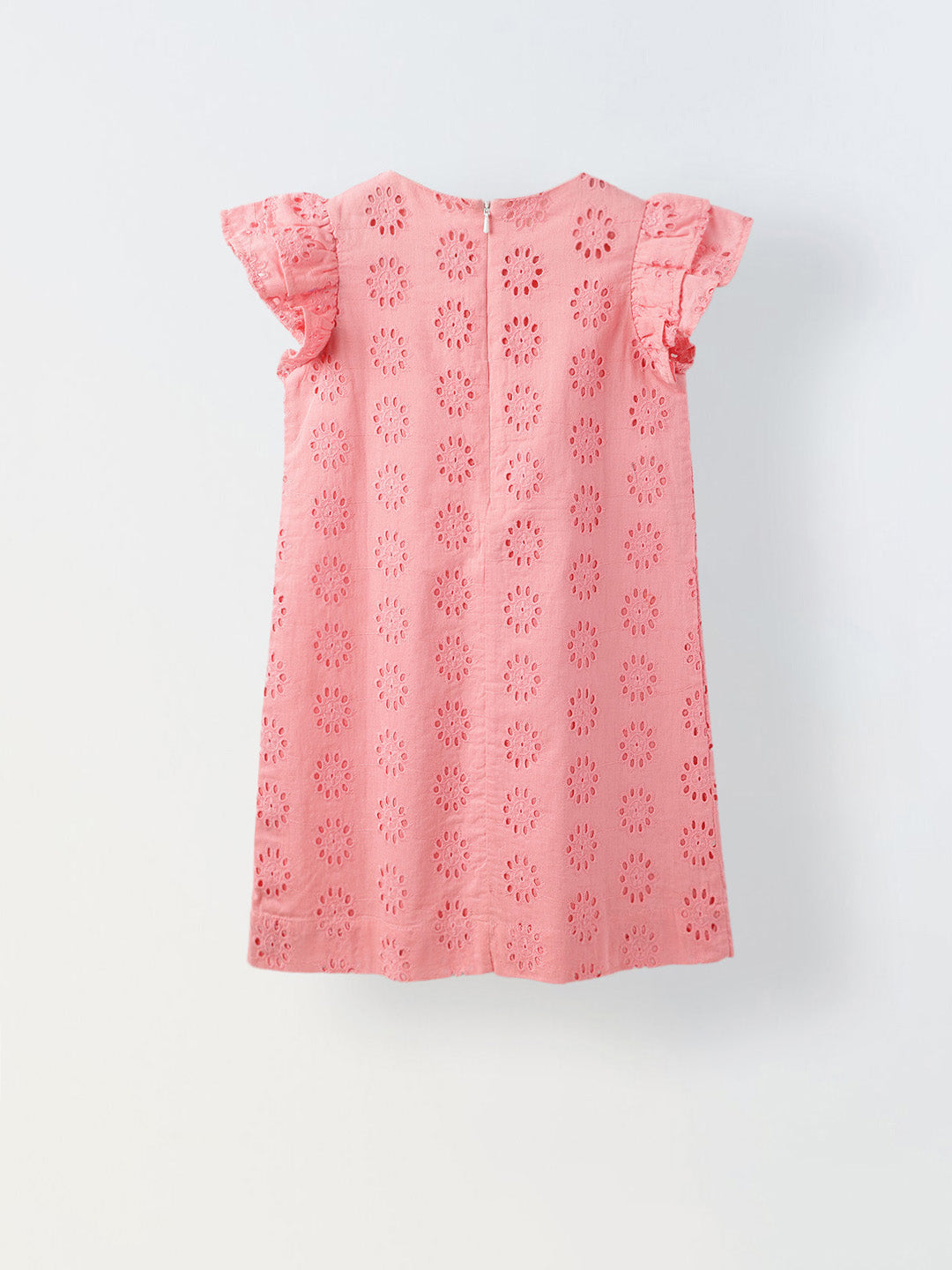 Pink Cotton Schiffli Dress For Girls