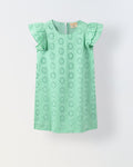 Green Cotton Schiffli Dress For Girls