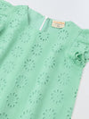 Green Cotton Schiffli Dress For Girls
