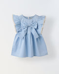 Infant Girls' Blue Ruffled Sleeve Cotton Dress