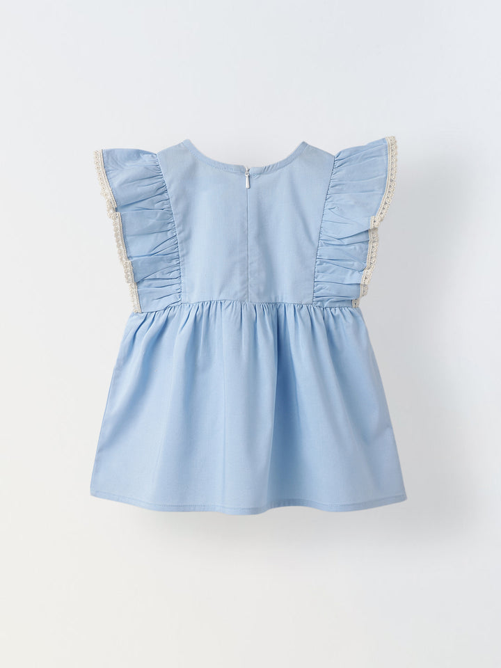 Infant Girls' Blue Ruffled Sleeve Cotton Dress