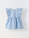 Infant Girls' Blue Ruffled Sleeve Cotton Dress