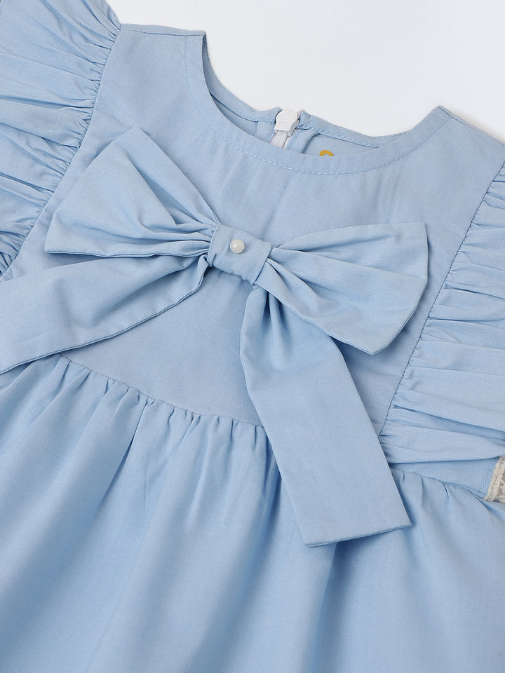 Infant Girls' Blue Ruffled Sleeve Cotton Dress
