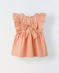 Infant Girls' Peach Ruffled Sleeve Cotton Dress